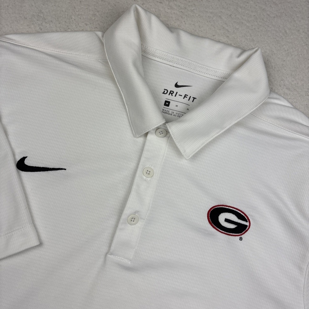 GEORGIA BULLDOGS x NIKE DriFIT Mens Polo Shirt Medium White Golf Lightweight UGA